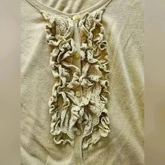 Caslon 100% Cotton Brat Green Lacey Ruffle Front Cardigan, Size Medium - Picture 3 of 6